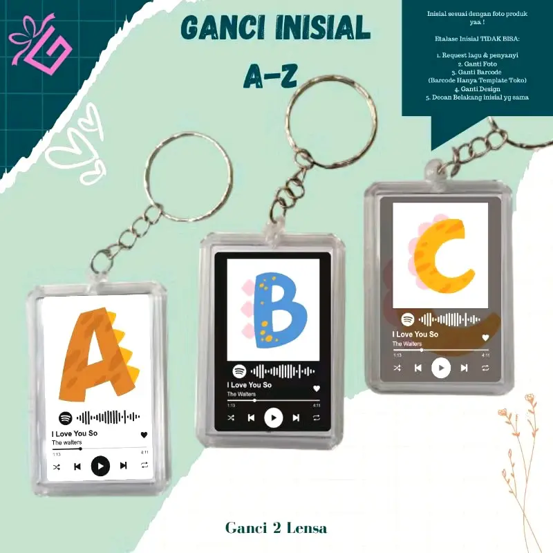 GANCI gantungan kunci INISIAL A-Z DINO ganci inisial dino Merah Rantai Elegan Akrilik