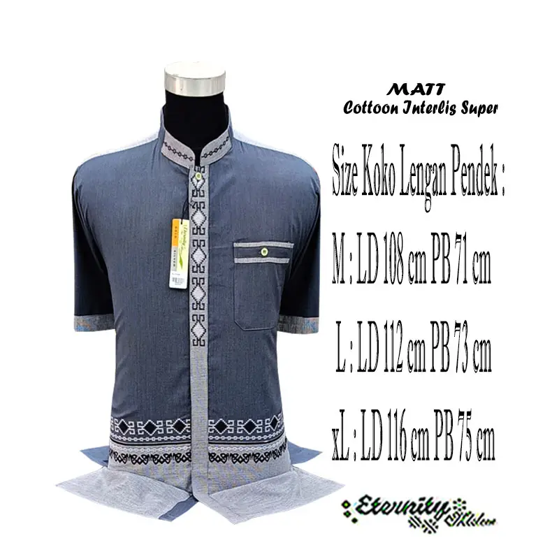 Eternity Moslem Baju Koko Pria Dewasa Bordir Lengan Pendek Muslim Kombinasi  Katun Atasan Motif Baju Koko Baju Koko 6