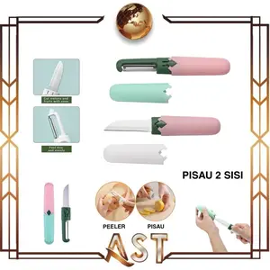 ( PKB - 2in1 ) Pisau 2 Sisi Buah Kupas Knife Peeler Traveling Tajam Stainless Multifungsi