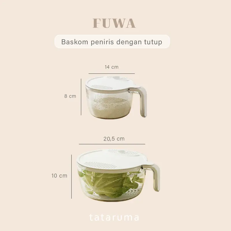 FUWA - Peniris Sayur Buah Beras dengan Tutup dan Handle Baskom Modern 1