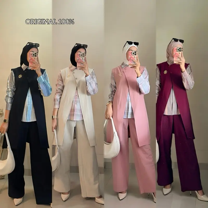 Keyzaa Emely set kemeja vest setelan 3in1 0