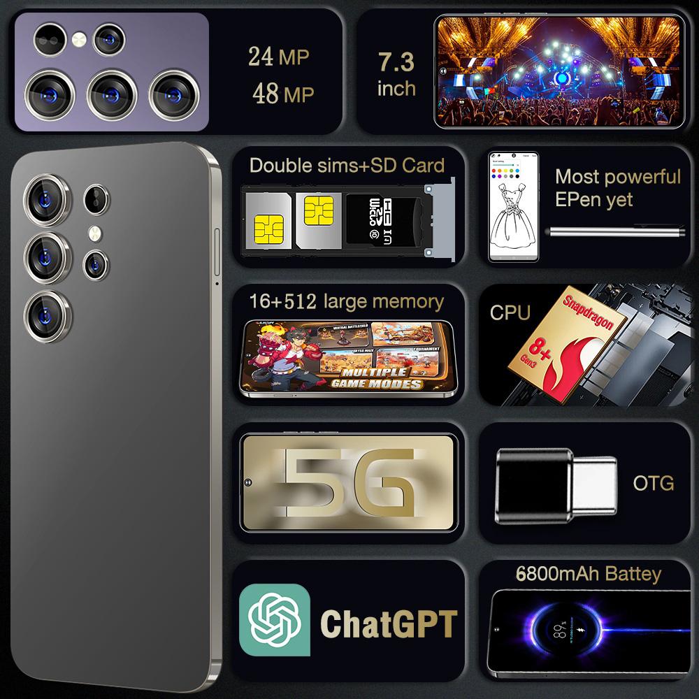 Smartphone A57 7.5 inches Big Screen 16+512GB 5G mobile phone 5G Android WIFI Support GPS Game phone
