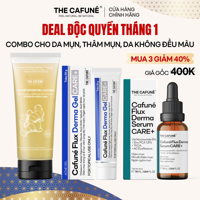 The Cafuné Combo Serum Mụn, Sữa Rửa Mặt Gừng, Gel Chấm Mụn Flux Derma 120gram Skincare Chăm Sóc Da Làm Đẹp Da