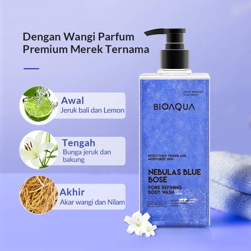【BPOM】BIOAQUA Body Wash 2pcs Set Grass Green AHA FRUIT ACID Body Wash / 24K GOLD NICOTINAMIDE Glowing Bath Cream Soap / GALAXY PINK HEXAPEPTIDE Shower Gel / Nebulas Blue Bose Pores Refining Cleaning Liquid 7