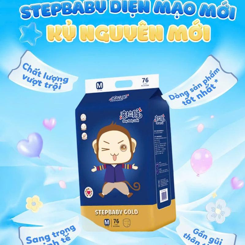   1 Bịch  Step Baby Gold Bỉm Khỉ Quốc Dân Step Baby Siêu Mỏng Mềm Thấm Hút Cho Bé Thiết Kế 3D Thông Minh Ôm Trọn Mông Và Đùi Chống Tràn Tiện Lợi 