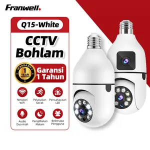 [Indoor Bohlam CCTV] Kamera CCTV Dual Lens HD 1080P Audio Dua Arah Alarm Motion Track Security Camera Smart Wifi Putih Wireless