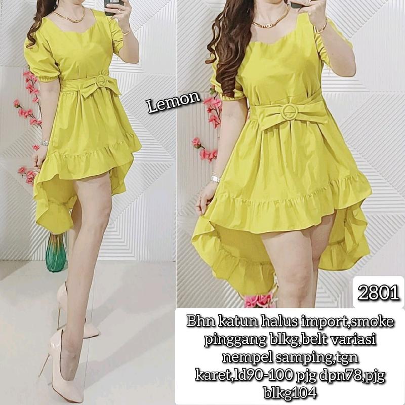 2801 - Dress bhn Katun halus import, smoke pinggang blkg, BELT Variasi 2