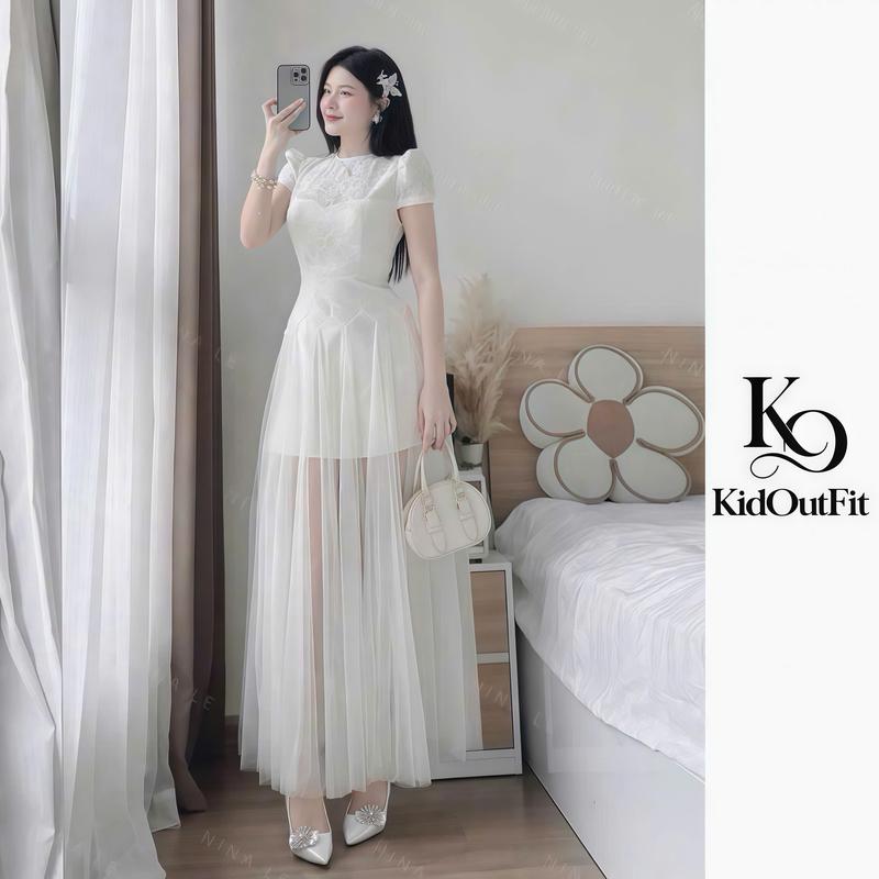 Đầm Ren Dáng Dài Phối Lưới Tôn Dáng Mặc Đi Tiệc Sang Trọng