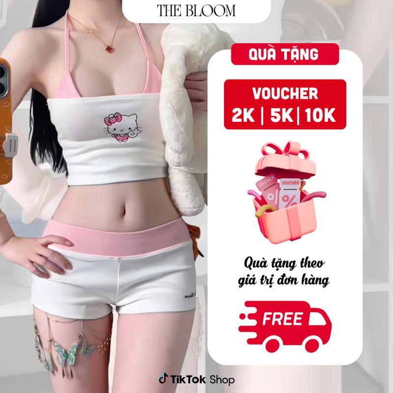 THE BLOOM [CÓ MÚT][SET 3 MÓN] Set Bộ Đồ Ngủ Nữ Gồm Áo Bikini, Áo Ống Và Quần Mini Siêu Ngắn Dáng Ôm Chất Borip Mịn Mát Co Giãn Tốt, Đồ Đi Biển Nữ Ôm Body Mùa Hè - SE052
