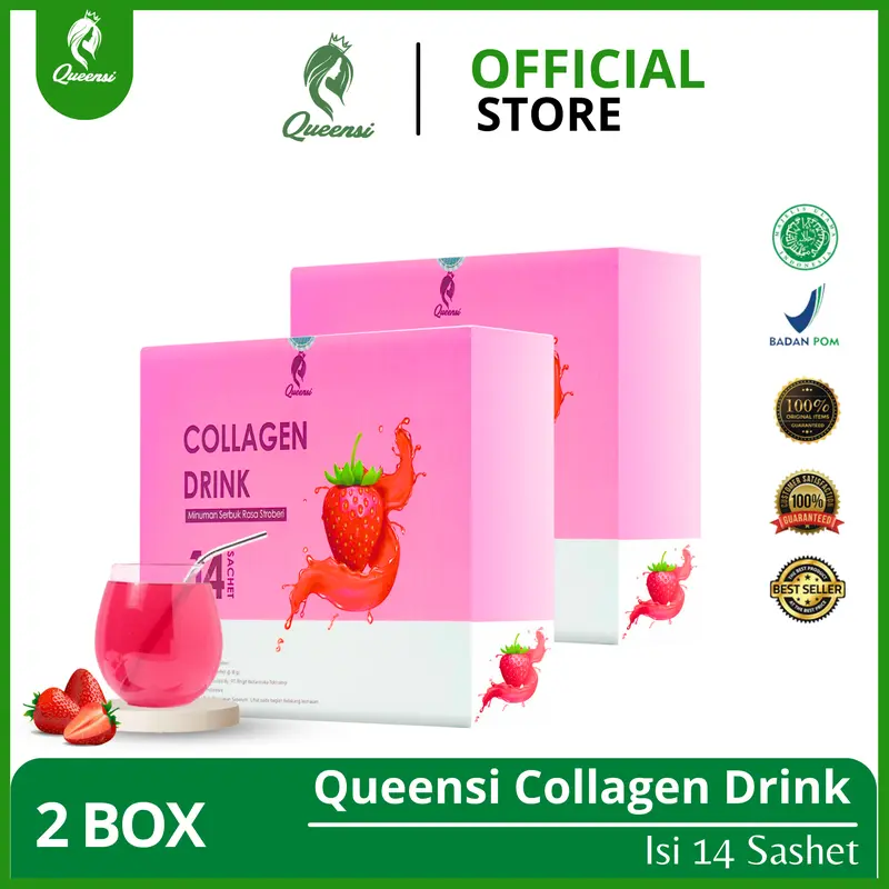 [ 2 Box ] Queensi Collagen Drink With Collagen Bovine Peptiplus Vitamin C & L-Glutatione Minuman Pemutih Badan Permanen ORIGINAL kapsul  pemutih 0