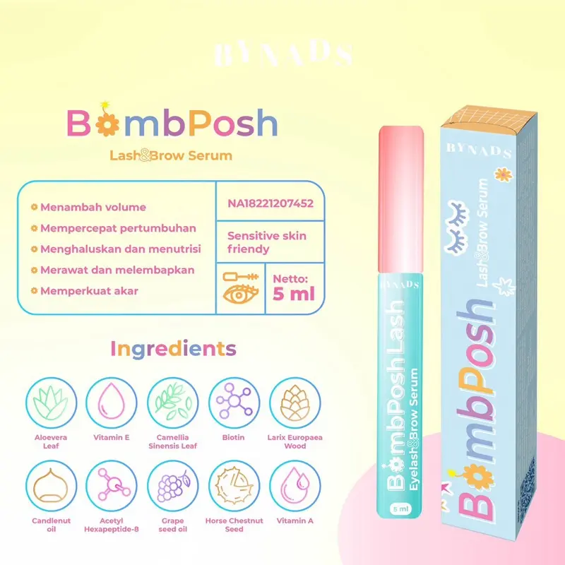 [2PCS] PRE-ORDER Bynads 2in1 Bombposh Lash and Brow Serum Bynads Eyelash Brow Serum Penumbuh Bulu Mata dan Alis By Bombposh Bynads 2