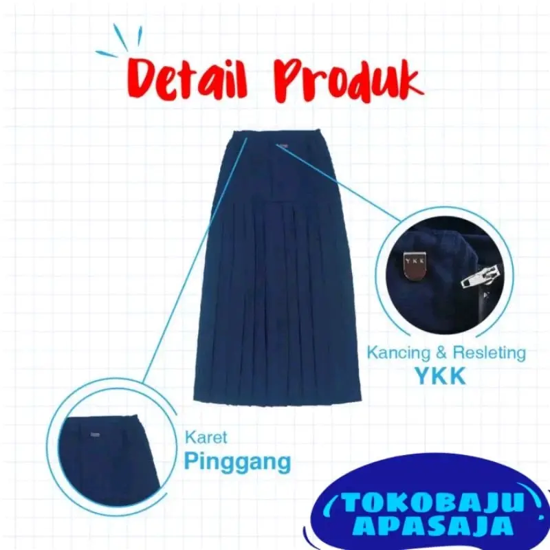 Rok Plisir Panjang SMP Rok Plisket SMP Rok Biru SMP Rok Wiru SMP Seragam Sekolah SMP Anak 2