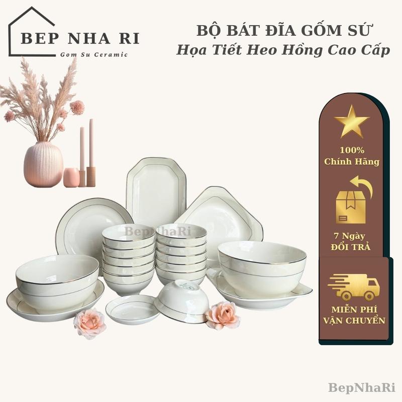    BepNhaRi   Bộ Bát Đĩa Sứ Xương Trắng Viền Vàng Cao Cấp - ĐẲNG CẤP TRONG TỪNG CHI TIẾT 