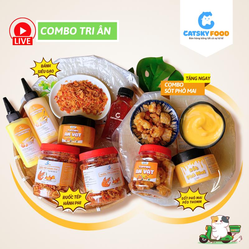 TRI ÂN Bánh Tráng Phơi Sương - Catsky Food - Ruốc Tép Hành Phi Đậm Đà, Bơ Trứng, Bơ Sữa, Sốt Phô Mai, Sốt Muối Beo, Snack Food combobanh trang tóp mỡ