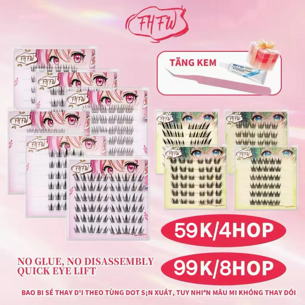 【59 k 4 Hộp】【99 k 8 Hộp】【Hơn 4 hộp TẶNG NHÍP + KEO】 Mi Giả Tự Dính  có keo , Mi Cong Tự Nhiên, Chống Nước 24H, Dáng Hàn Quốc, Combo 4 Đôi Tặng Keo & Nhíp, Bao Bì Cao Cấp - Dành Cho Mắt Một Mí