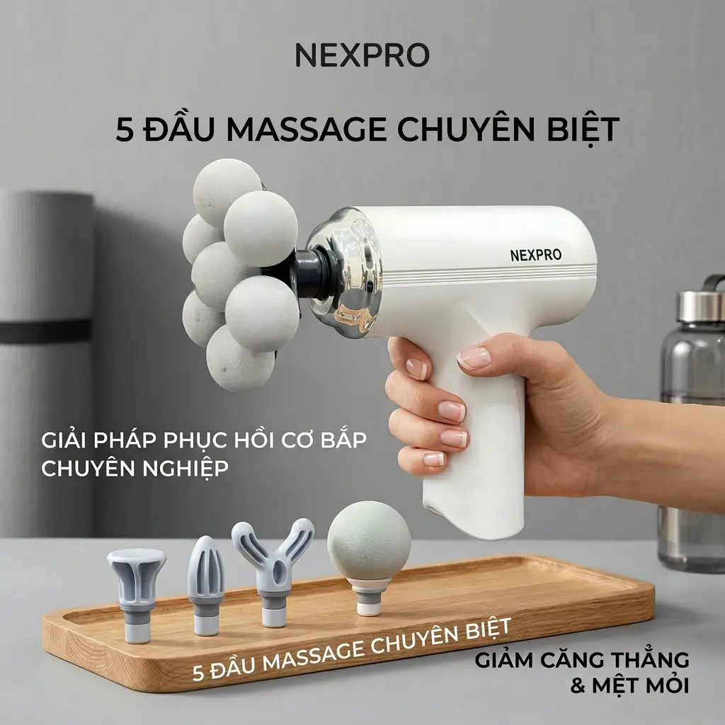 Máy massage cầm tay NEXPRO loại 5 đầu cảm biến lực và 4 đầu cảm biến lực mát xa cơ vai gáy , mat xa toàn thân làm quà tặng