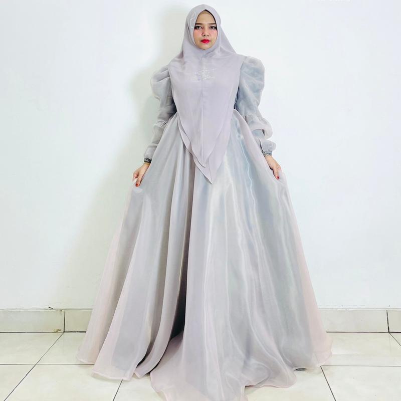 BELIFI  | Rumi Setelan Gamis Syari dengan Khimar Bahan Organza Kombinasi Cotton Madinah 3