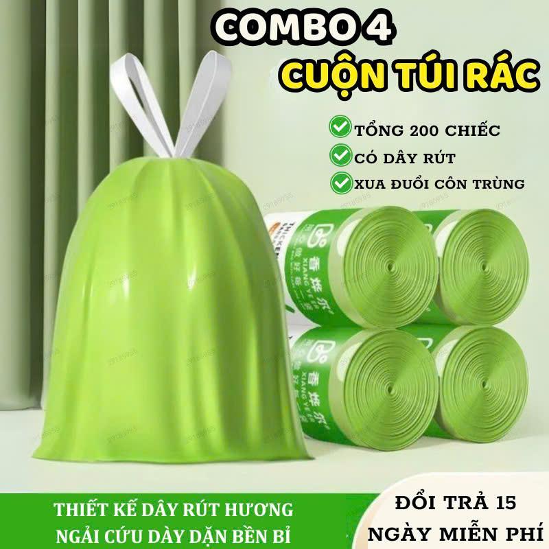 Combo 4 Cuộn Túi Đựng Rác Có Dây Rút 200 Chiếc Dai Bền Bỉ Chắc - TikTok ...