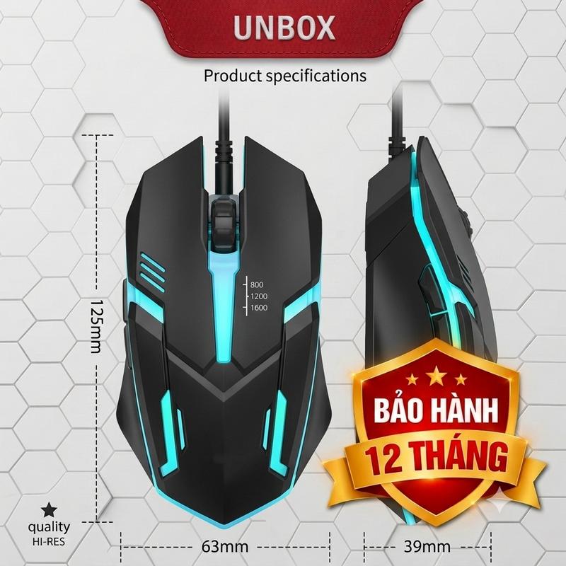 Chuột Gaming Có Dây - Ergonomic Design, 1200DPI, LED Esport, Cổng USB