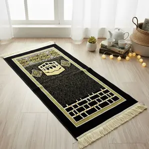 Sajadah Sholat Turki Hitam Motif Kiswah Ukuran Medium 53x105 Design Simple Elegan Bahan Beludru Halus Lembut Nyaman Cocok untuk Sholat Harian & Souvenir