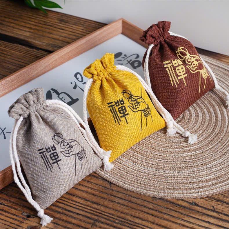 Túi Dây Rút Vải Lanh Đựng Trang Sức, Tràng Hạt, Vòng Tay, Túi Nhỏ Đựng Đồ Cá Nhân Hình Bàn Tay Cầm Sen 12*15 cm