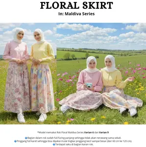 Ardelita-Floral Skirt Flowly Adem Rok Bloomy Motif Bunga Elegan Maxi Skirt Wanita Korea Bahan Rayon HQ Full Karet Pinggang Saku Kanan Samping