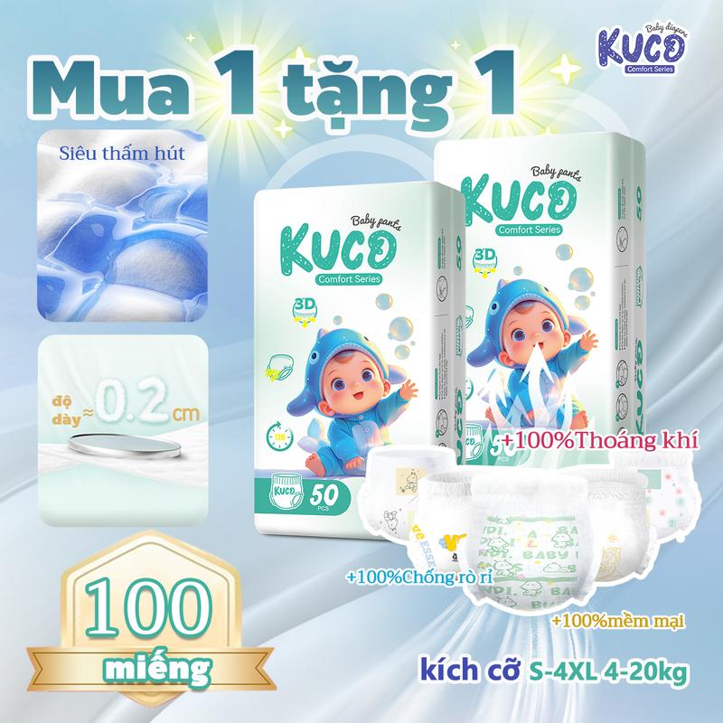 [-Gói kết hợp 2 chiếc-] KUCO Tã em bé cao cấp cỡ L/XL/XXL/XXXL/XXXXL Quần cho bé mới biết đi 100 chiếc