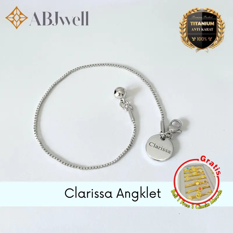 Gelang Kaki Custom Nama Perempuan - Titanium silver Koin Kecil Jedar - Rantai, Silver 1