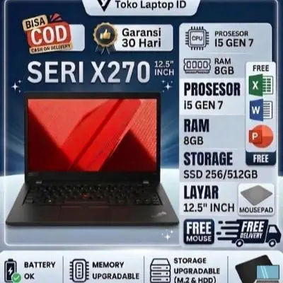 TOKO LAPTOP ID LAPTOP X270 i5 GEN 6/7 RAM 8/16GB SSD 256/512 GB Mulus Original Berkualitas Bergaransi Layar I 12.5 inch I Windows 11 PRO