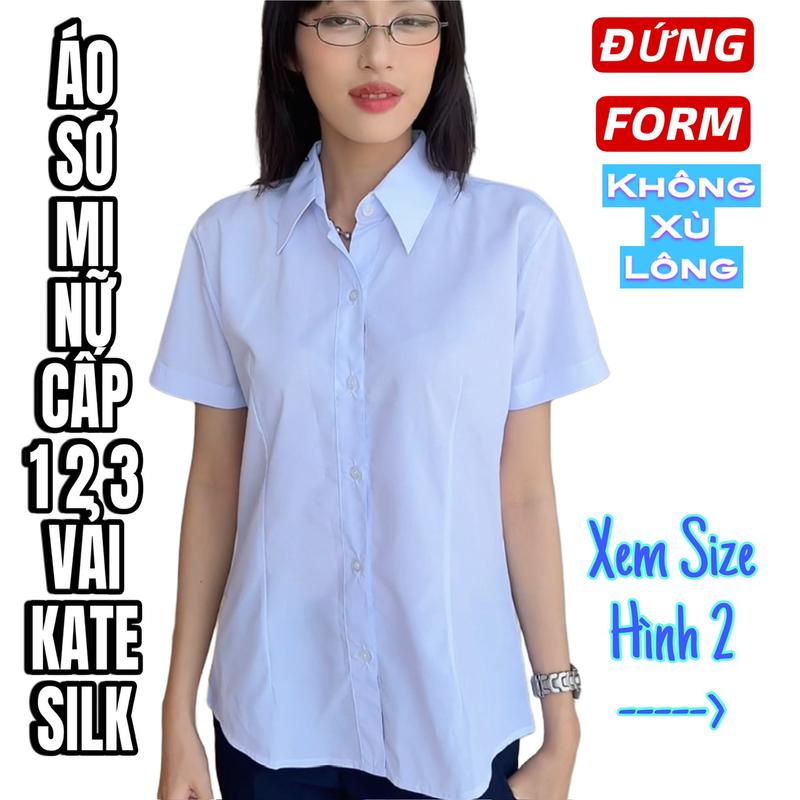 Áo sơ mi Nữ học sinh cấp 1 2 3 tay ngắn màu Trắng Xanh đi học có bigsize chất kate silk thoáng mát Top Women Shirt Có Cổ không Có Túi