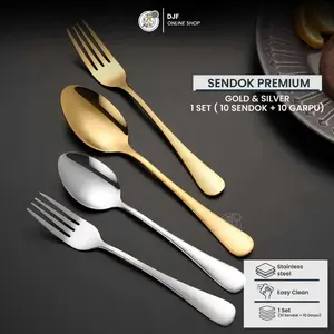 Beli 10 Sendok, Gratis 10 Garpu Set Sendok Garpu Premium Stainless Steel Gold & Silver 20 Pcs Anti Karat Elegan untuk Peralatan Makan Modern