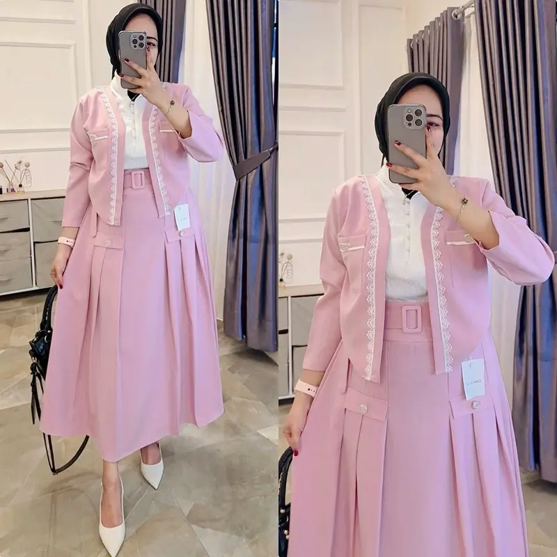 Setelan Ardila Salur one set 2in1 pakaian wanita setalan rok aline motif Linen Muslim Mewah Panjang Kondangan Cantik Casual Tebal Formal Remaja 3