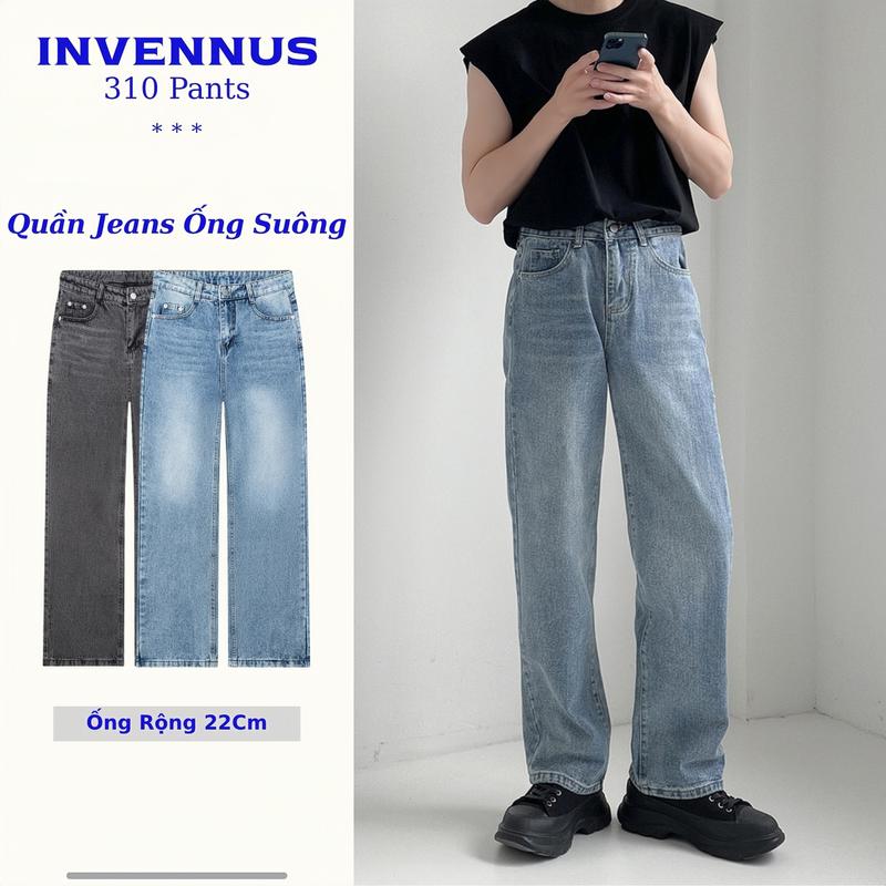 Quần jean ống rộng INVENNUS basic, quần bò form suông chất liệu denim Pants nam Menswear - 310
