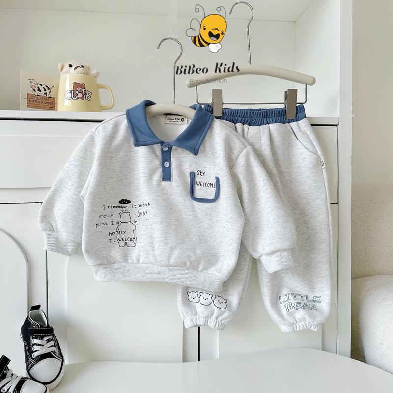   BiBeo Kids  Bộ Quần Áo POLO THU ĐÔNG BỘ SKY LINE cho bé trai ,Bộ quần áo dài tay cho bé 