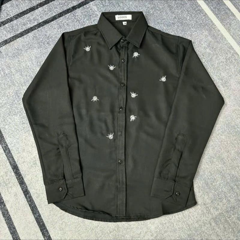 Áo sơ mi nam dài tay thêu logo vải lụa mềm mịn 2 màu cơ bản trắng,đen mẫu hott Menswear 2