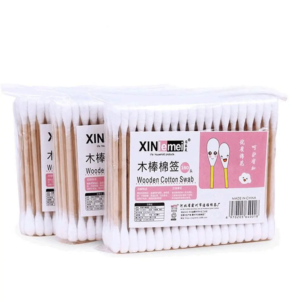 100 pcs Wood Cotton Swab Eyelash Extension Tools Medical Ear Care Cleaning Wood Sticks Cosmetic Cotton Swab Cotton Buds Tip