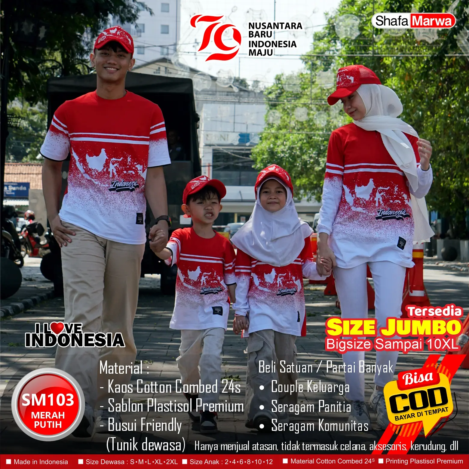 Shafamarwa Kaos Merah Putih Agustusan - Baju Seragam Couple Edisi Kemerdekaan 17 Agustus SM103
