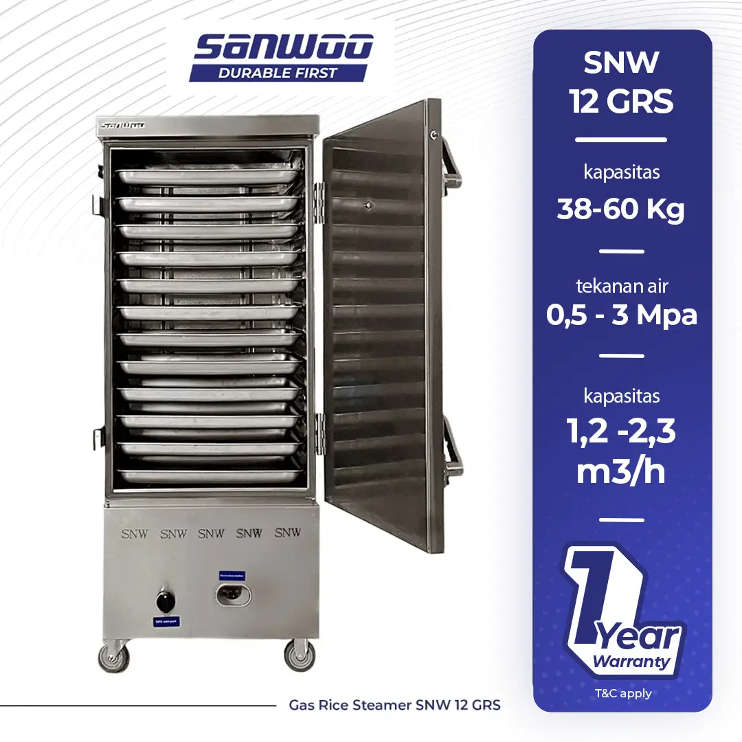 Sanwoo Gas Rice Steamer 12 Tray Stainless Steel / Mesin Penanak Nasi 12 Tray