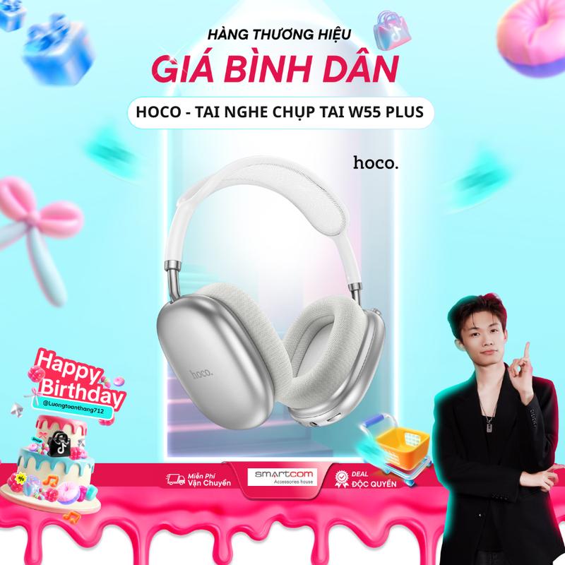   Luongtoanthang712  Tai nghe trùm W55 Plus HOCO - Nghe nhạc chất lượng cao - 4 màu - Headphone trẻ trung dung lượng pin lớn tainghe  chuptai airpods pro Bluetooth chống ồn 