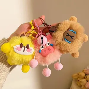 Liontin Gantungan Kunci Pom Pom Hewan Lion Lucu, Aksesoris Fashion Terkini, Dekorasi Kunci yang Trendi dan Menawan, Berbentuk Lucu dan Menggemaskan, Dengan Lonceng