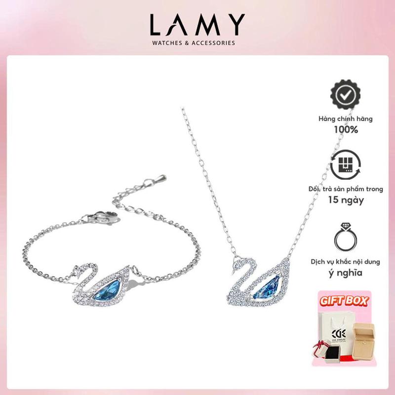 Bộ trang sức thiên nga LAMY Dây chuyền và vòng tay Crystal Swan Silver 6042&2083 - Trang sức LAMY