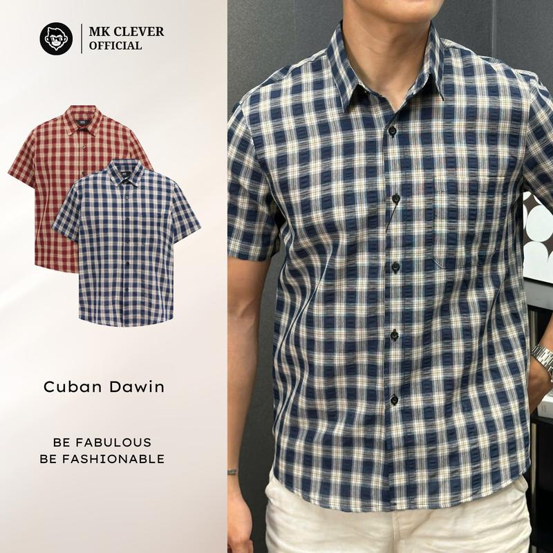 Áo sơ mi Cổ Đức Dawin MK CLEVER họa tiết kẻ sọc Chất liệu vải kẻ linen thô siêu đẹp form dáng trẻ trung Menswear Nam