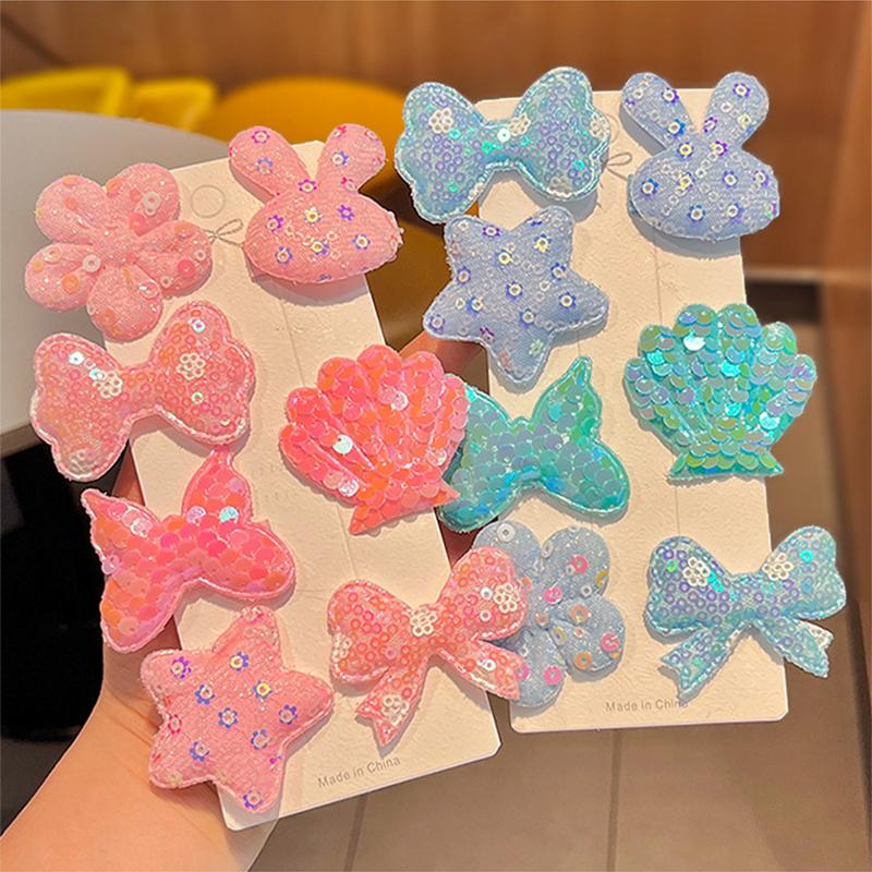 Kẹp Tóc Trẻ Em, Nơ Kim Sa, Thiết Kế Vỏ Hoa Rừng, Phong Cách Công Chúa, 7 Cái / Bộ, Màu Pastel, Kẹp Tóc Trẻ Em, Phụ Kiện Tóc 6