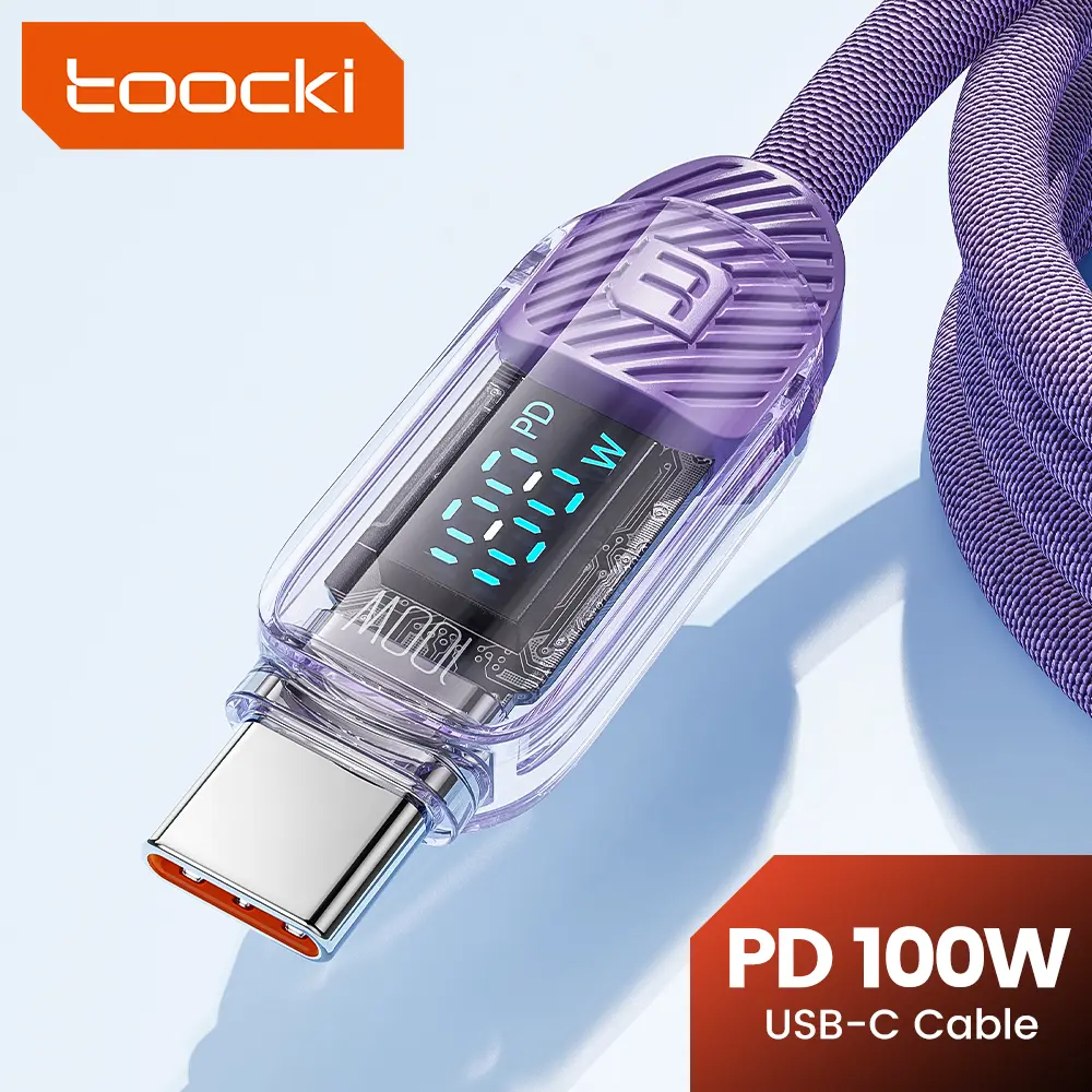 Toocki PD 100W/60W USB type C To Type C Display Cable Fast Charging Transparent Cable For Macbook Xiaomi Huawei Samsung Poco Realme Connector Cellphone Mobile Smartphone
