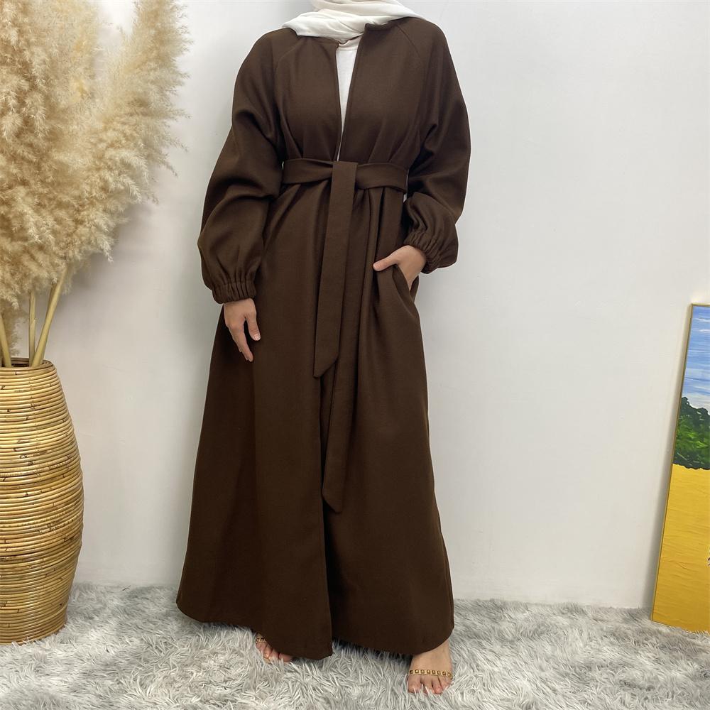 1995#  Long Winter cardigan Thick Polyester Coat 6 Colors Fall Collection - CHAOMENG MUSLIM SHOP