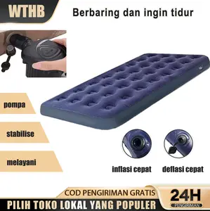 Kasur Angin Air bed Queen Size Biru Portable dengan Pompa dan Struktur Kokoh untuk Dewasa dan Anak Cocok untuk Ruang Keluarga Indoor dan Outdoor travel bed kasurangin Mobil Set Listrik Camping Mattress Sleeping Pad Bantalan Tidur Tebal Berkemah Portabel