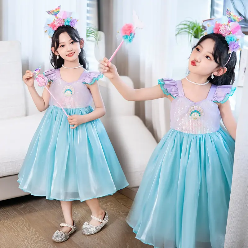 Váy Em Bé Gái, Áo Vest Nàng Tiên Cá, Ngắn Tay, Phong Cách Công Chúa, Thích Hợp Cho Trang Phục Halloween, Đeo Dự Tiệc, Quà Sinh Nhật Cho Trẻ Em, Quần Áo