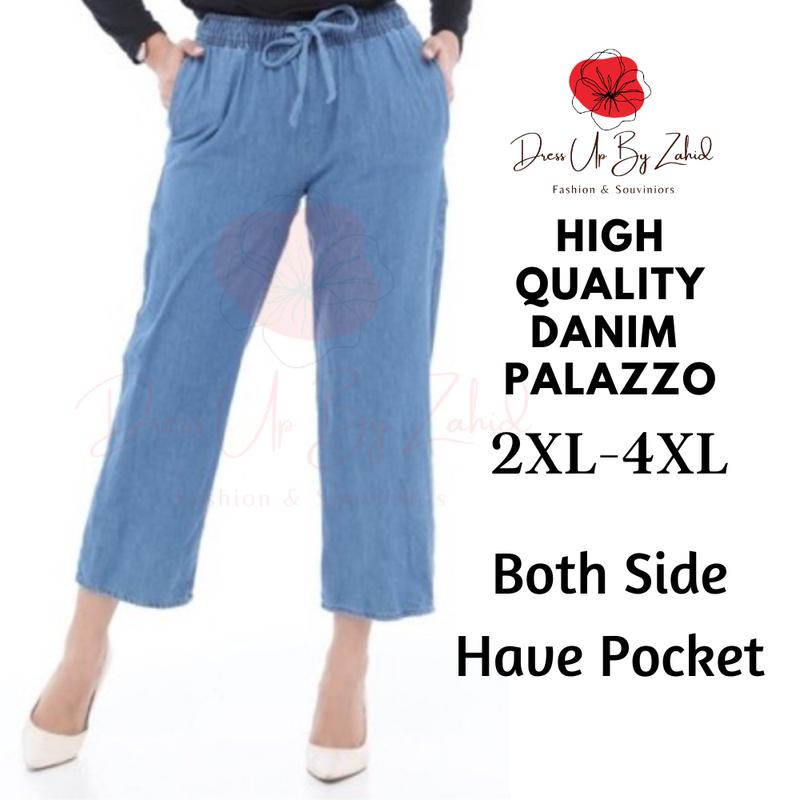 Harga Borong High Quality Danim Palazzo 2XL-4XL || Big Size Women's Jeans Palazzo 2