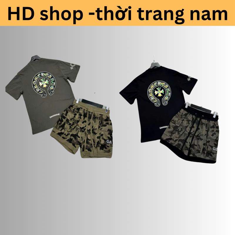 bộ quần áo nam chom hat in logo nam 2 màu đen ghi +quần túi hộp chất vải co dãn thoáng mát