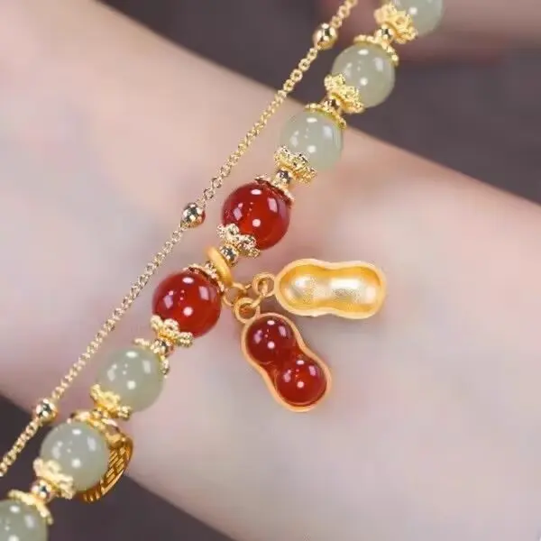 Vòng Tay Mặt Dây Chuyền Hạt Đậu Phộng, Hai Lớp, Vòng Tay Đính Cườm Đáng Yêu, Dây Chuyền Đeo Tay May Mắn Tinh Tế, Dành Cho Nữ, Trang Sức Thời Trang, Thiết Kế Độc Đáo Thanh Lịch Và Cổ Điển, Vòng Tay Hoang Dã Thích Hợp Làm Quà Tặng Bạn Gái 2